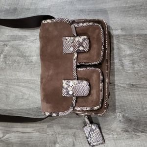 Michael Kors Suede Dual Buckle Crossbody Bag Pocketbook Purse